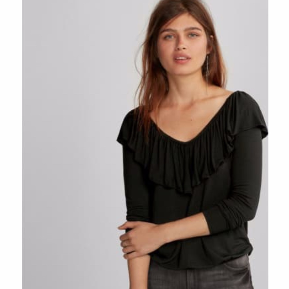 Express Double Ruffle Banded Hem Tee